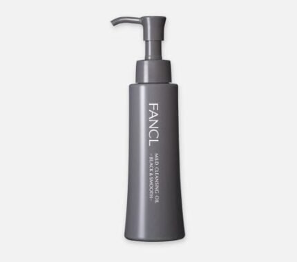 Dark gray pump bottle of FANCL Mild Cleansing Oil - Black & Smooth, a Japanese skincare product.