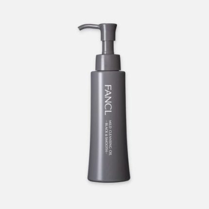 Dark gray pump bottle of FANCL Mild Cleansing Oil - Black & Smooth, a Japanese skincare product.