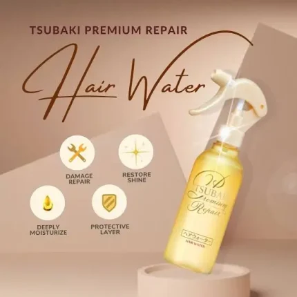 TSUBAKI Premium Repair Hair Water and its Benefits in a poster.