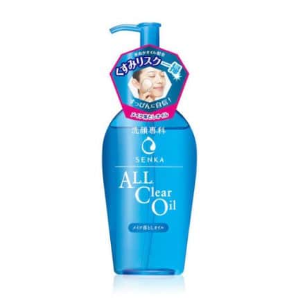 A tube of Senka Facial Cleansing All Clear Oil with a sticker.
