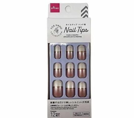 Daiso Nail tips (hand, half French glossy pink & white)