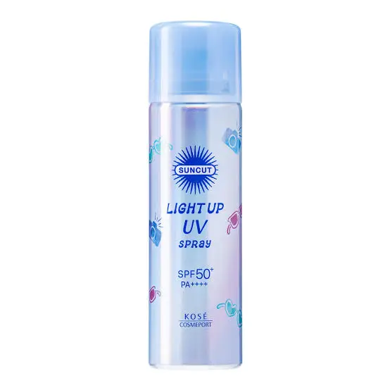 A bottle of KOSE Suncut Light Up UV Spray SPF 50+ PA++++ UV Water Resistance.