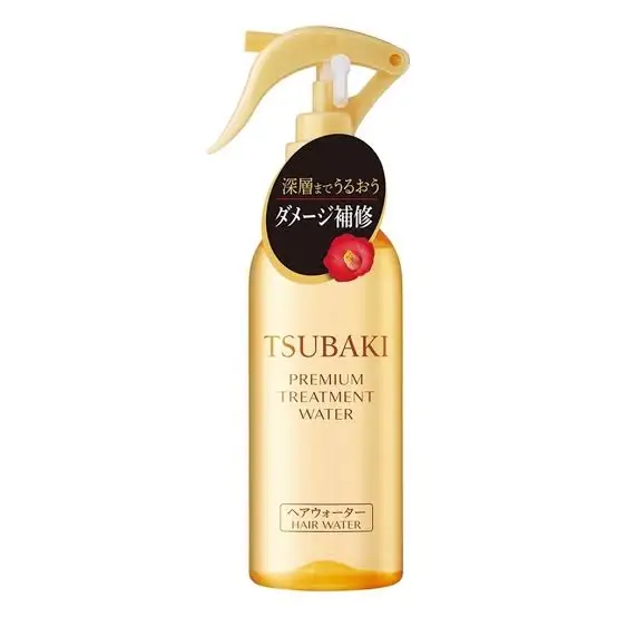 TSUBAKI Premium Repair Hair Water in a Golden Bottle with sticker.