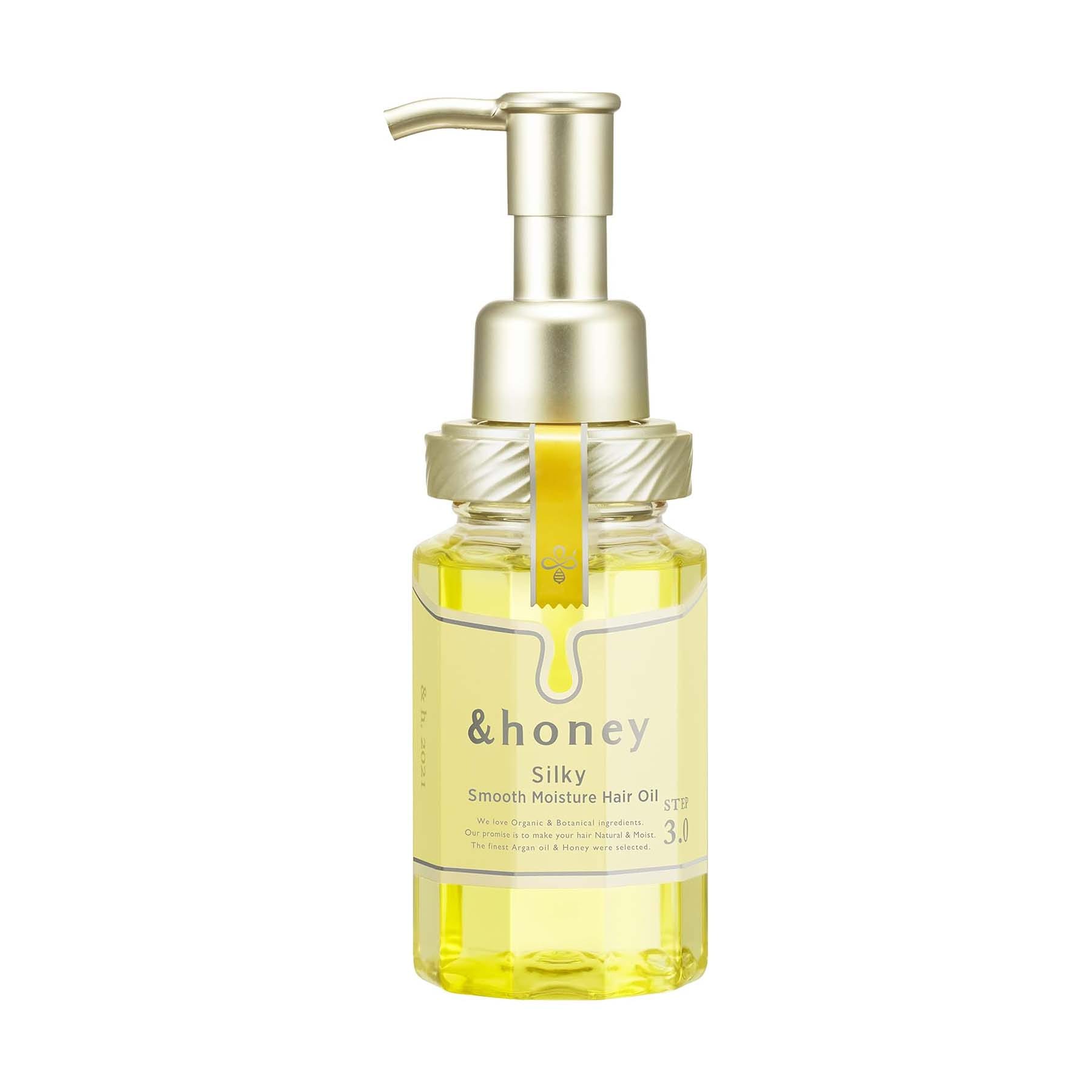 A pump bottle of &honey Silky Smooth Moisture Hair Oil.