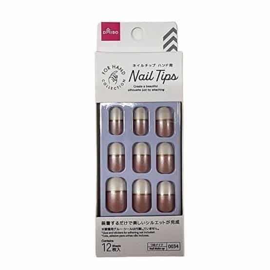 Daiso Nail tips (hand, half French glossy pink & white)