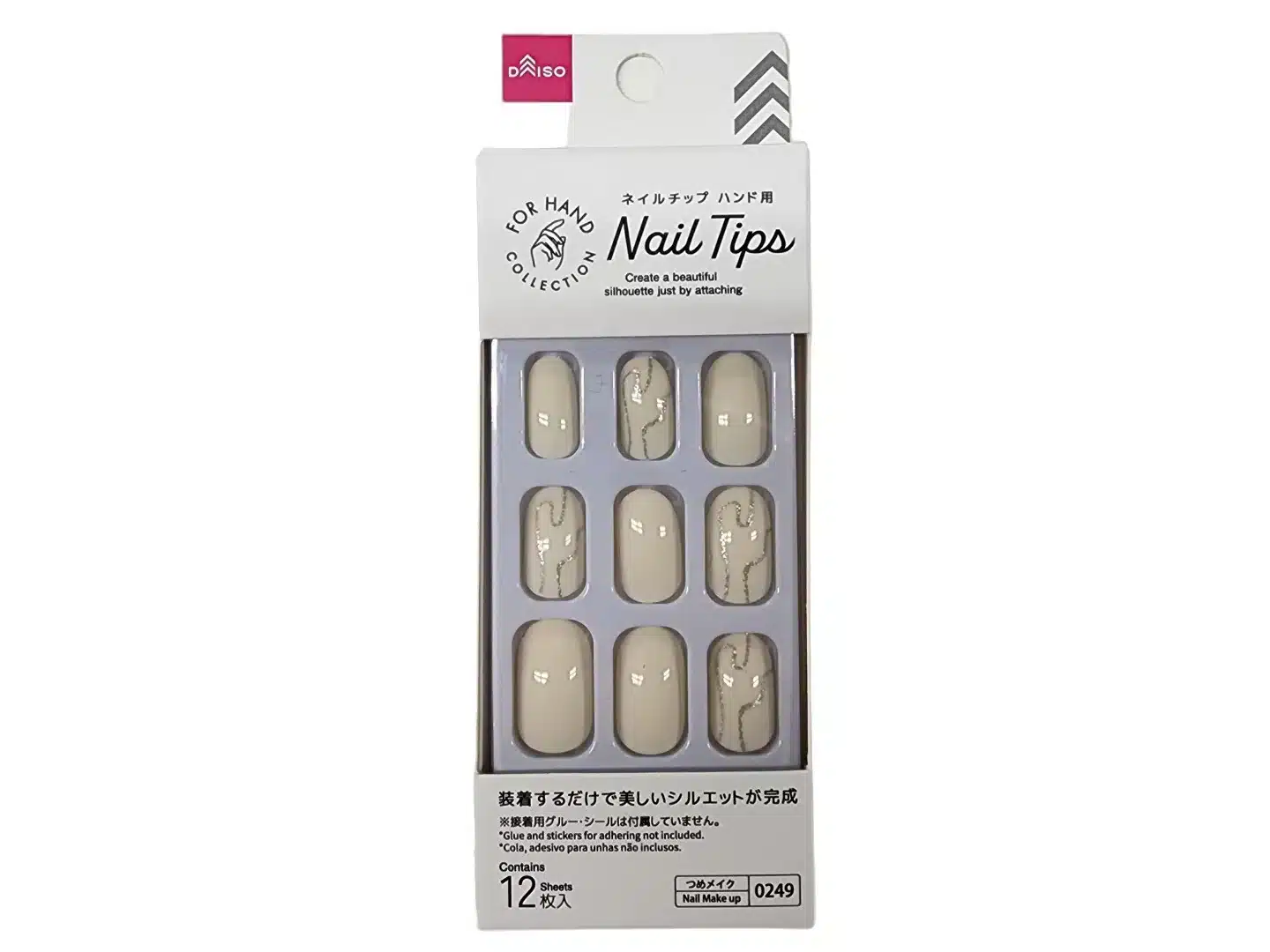 Daiso Nail tips (hand, silver line art white)