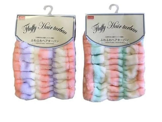 Daiso Fluffy Hair Turban Pink & Green – Soft Quick Dry Headband